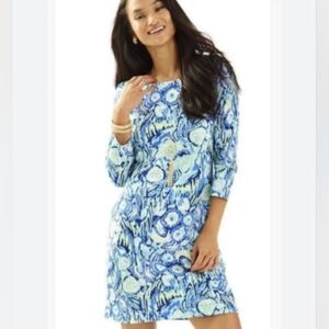 Lilly Pulitzer Marlowe Indigo Blue Print 3/4 Sleeve dress size S